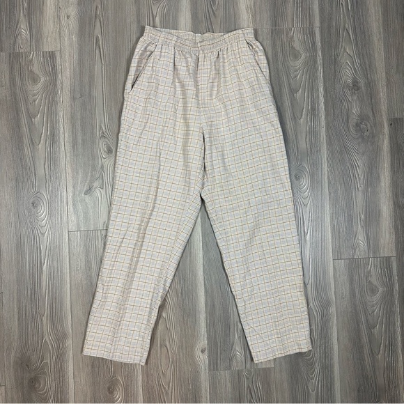 Jantzen Classics Cream Brown Blue Plaid Straight Leg Pants with Pockets - Picture 1 of 6